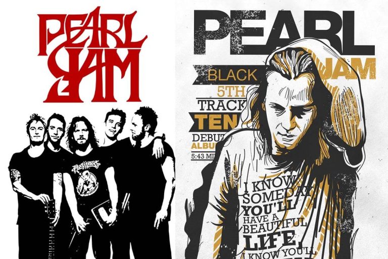"Desenho artístico do Pearl Jam com Eddie Vedder e os integrantes da banda"