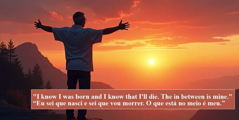 Homem em silhueta de braços abertos ao pôr do sol, celebrando a vida ao som de "I Am Mine" do Pearl Jam.