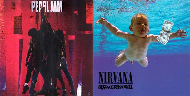 Capas dos álbuns Ten do Pearl Jam e Nevermind do Nirvana lado a lado