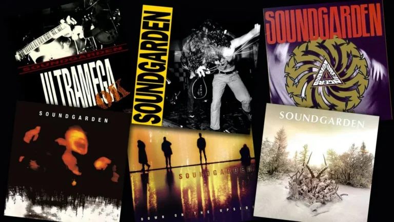 Capas dos álbuns do Soundgarden mostrando a discografia completa da banda grunge de Seattle.