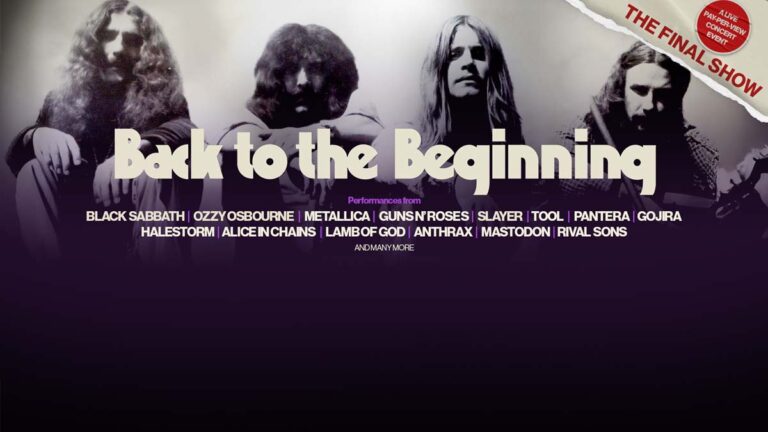 Banner do show Back to the Beginning com Ozzy Osbourne e Black Sabbath reunidos.