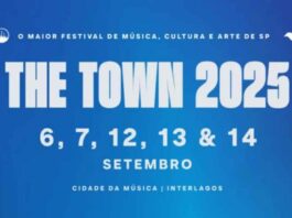 Imagem com fundo azul do cartaz oficial do The Town 2025, destacando as datas do festival: 6, 7, 12, 13 e 14 de setembro, em Interlagos, São Paulo.