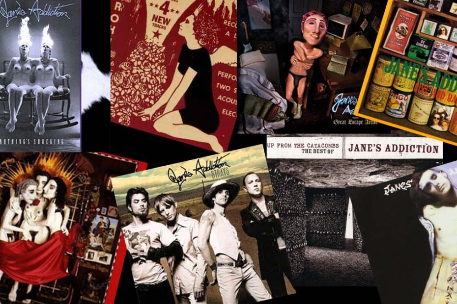 Montagem com capas dos álbuns Nothing's Shocking, Ritual de lo Habitual, Strays e The Great Escape Artist do Jane's Addiction.